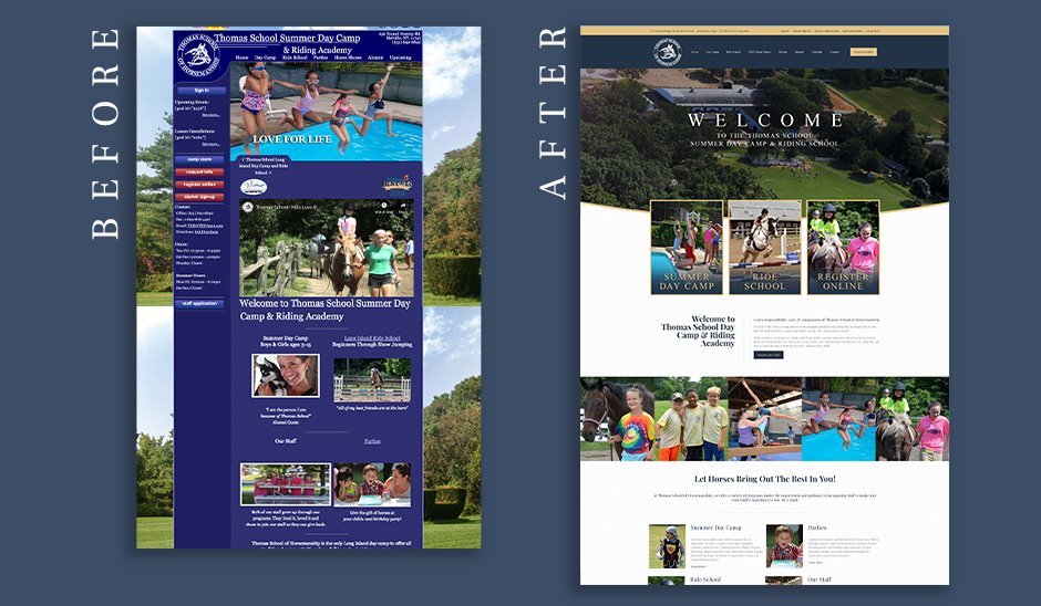 Thomas School of horsemanship before and after website design