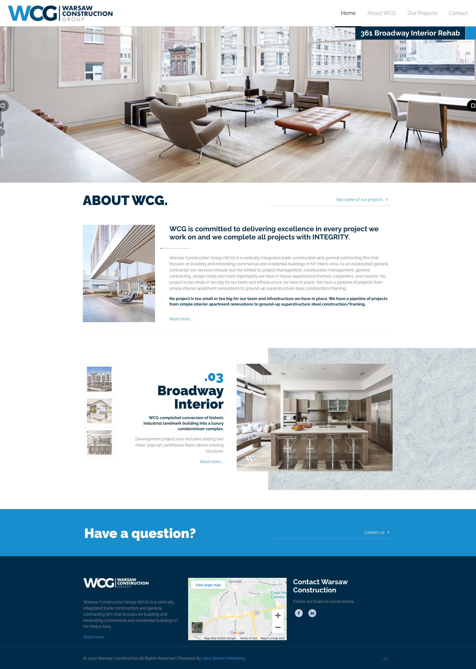 Warsaw Construction website design homepage mockup