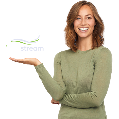 Female holding idea stream marketing logo