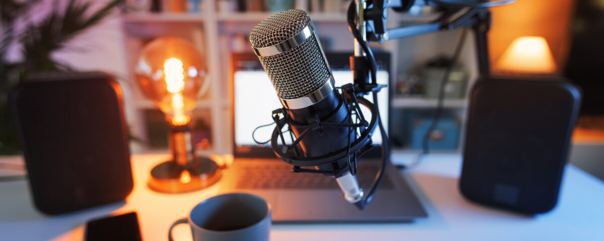 Empty podcast recording setup representing podcasting for business marketing and brand storytelling