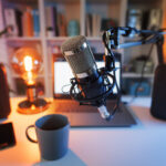 Empty podcast recording setup representing podcasting for business marketing and brand storytelling