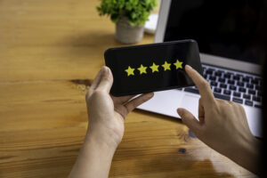 Person submitting a five-star review on Google for a business