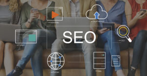 SEO optimization concepts including content, indexing, and website visibility