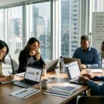 Team working on marketing strategy in office