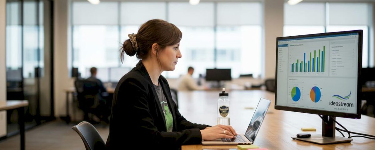 Woman working on marketing strategies in office