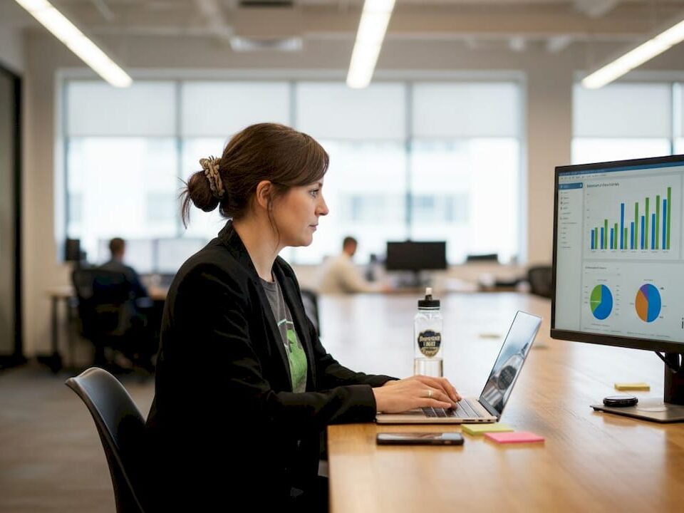 Woman working on marketing strategies in office