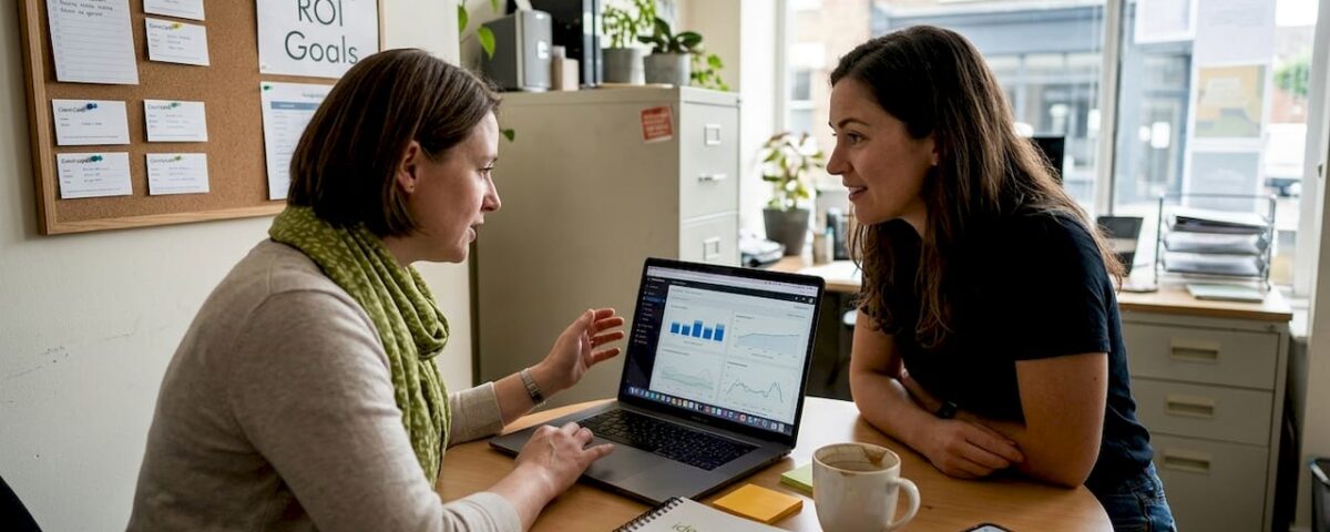 Small business owner and consultant planning campaign