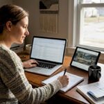 Business owner working on digital marketing checklist