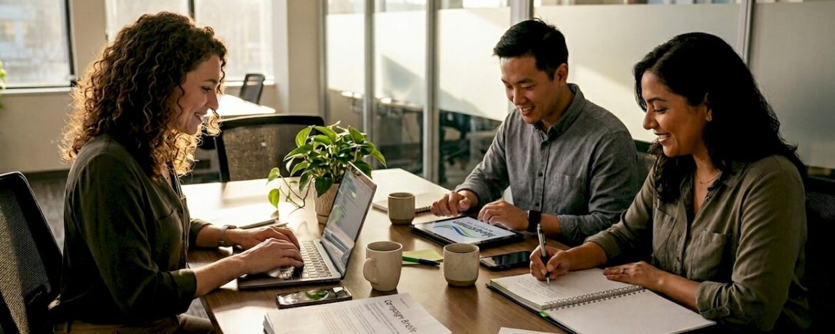 Team working in open-plan agency office