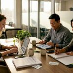 Team working in open-plan agency office