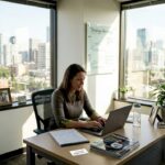 Consultant using digital marketing tools at desk