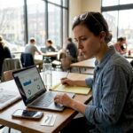 Business owner reviews digital marketing results