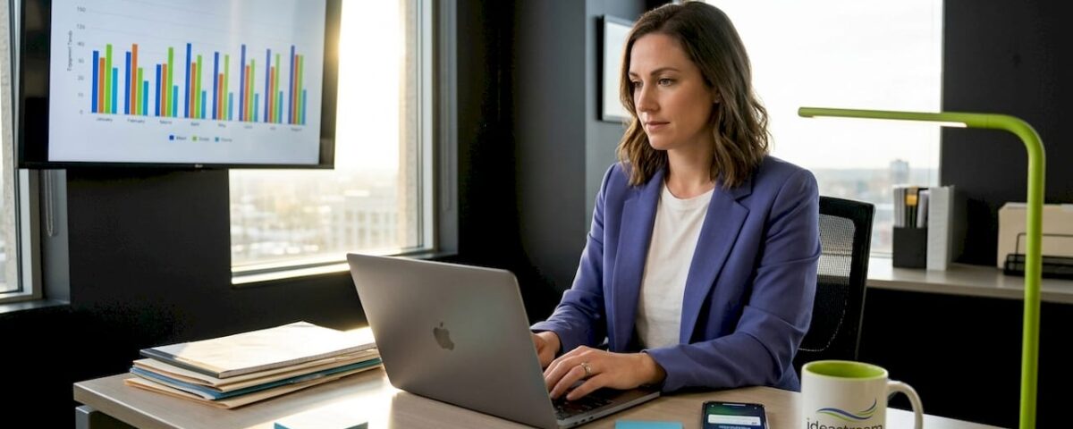 Marketing manager analyzing campaign results in office