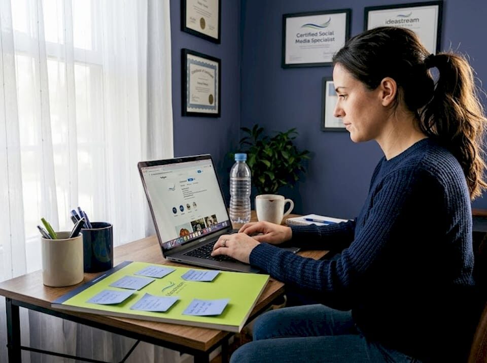 Social media manager updating Instagram profile