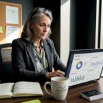 Business owner reviewing marketing analytics