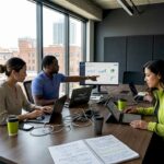 Digital marketing team collaborating in agency workspace