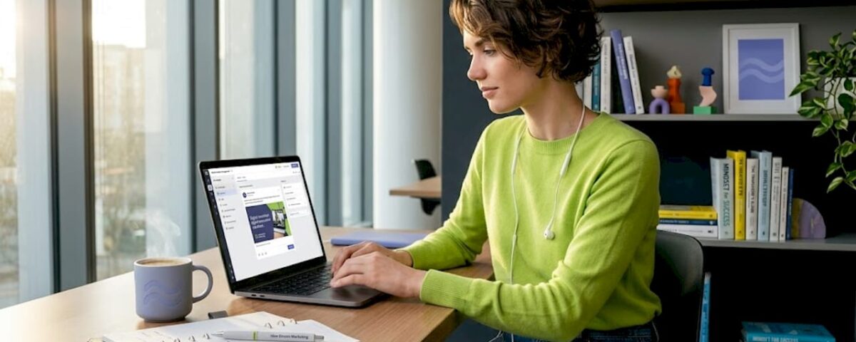 Social media manager editing at home desk