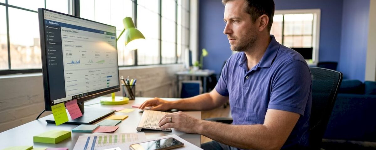 Business owner reviewing Facebook Ads campaign