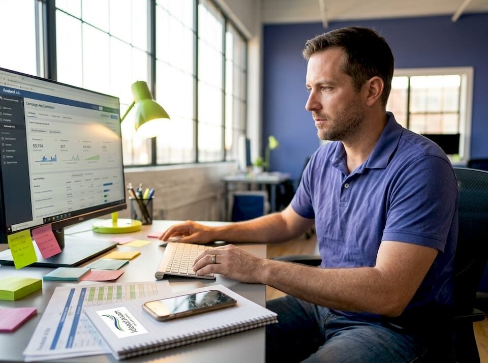 Business owner reviewing Facebook Ads campaign