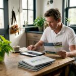 Contractor reviewing marketing at kitchen table