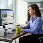 Real estate agent reviewing listings at office
