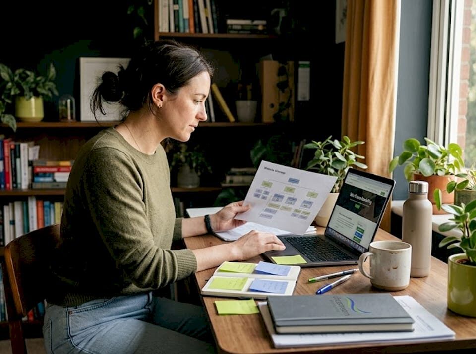 Business owner planning website development
