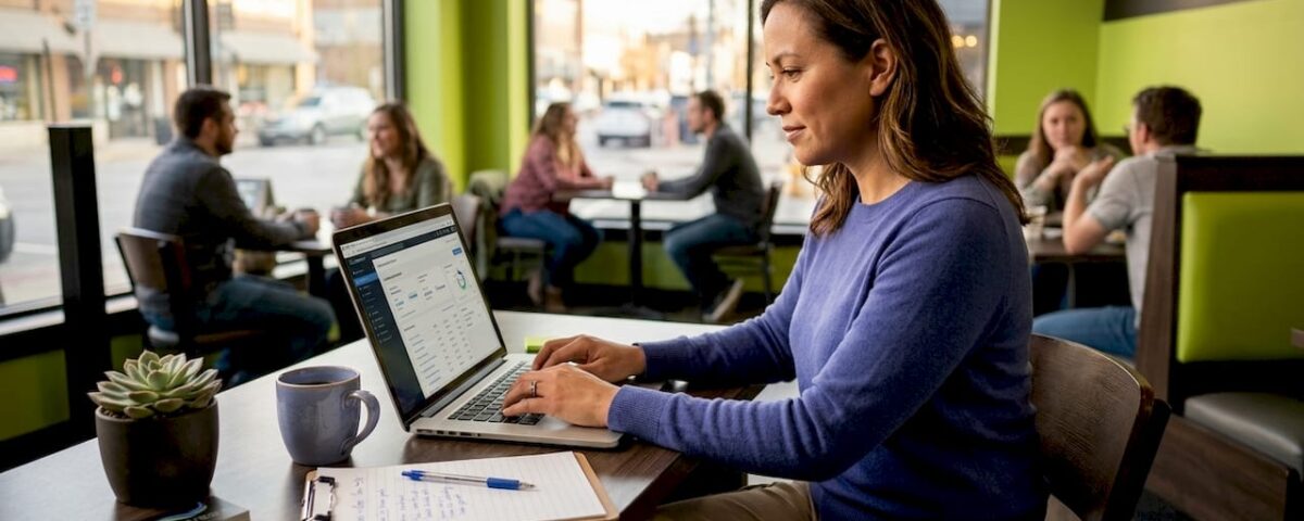 Small business owner updating business profile