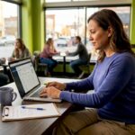 Small business owner updating business profile