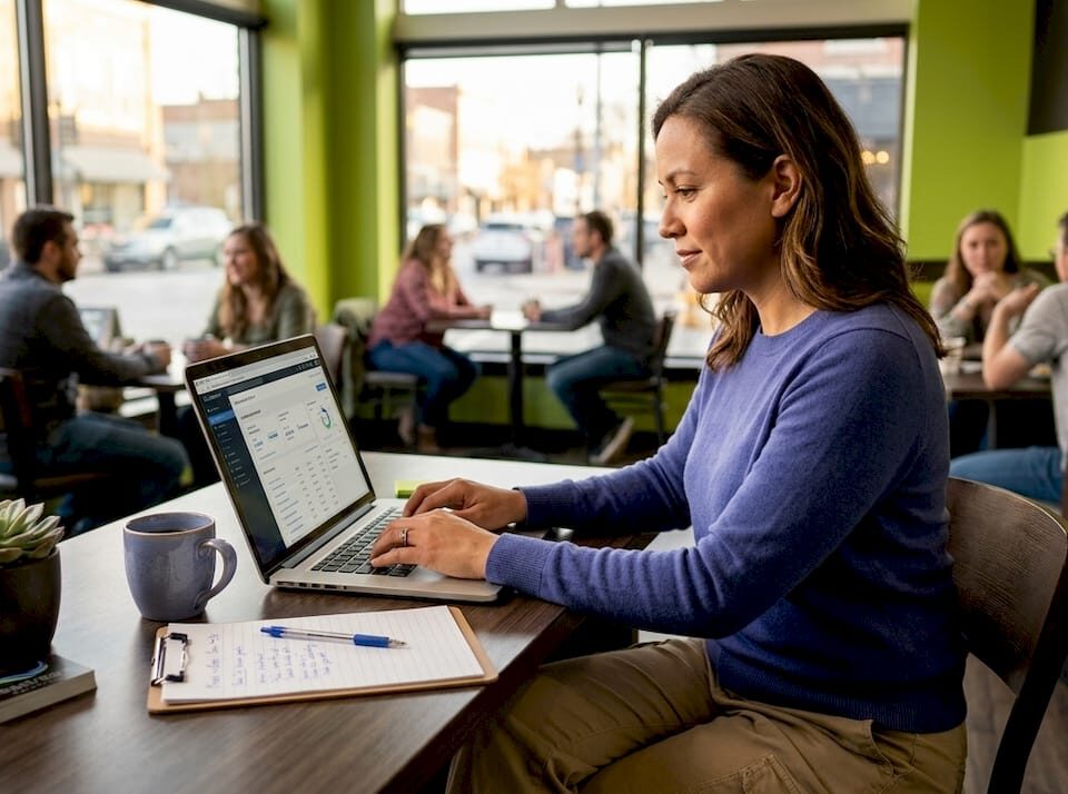 Small business owner updating business profile