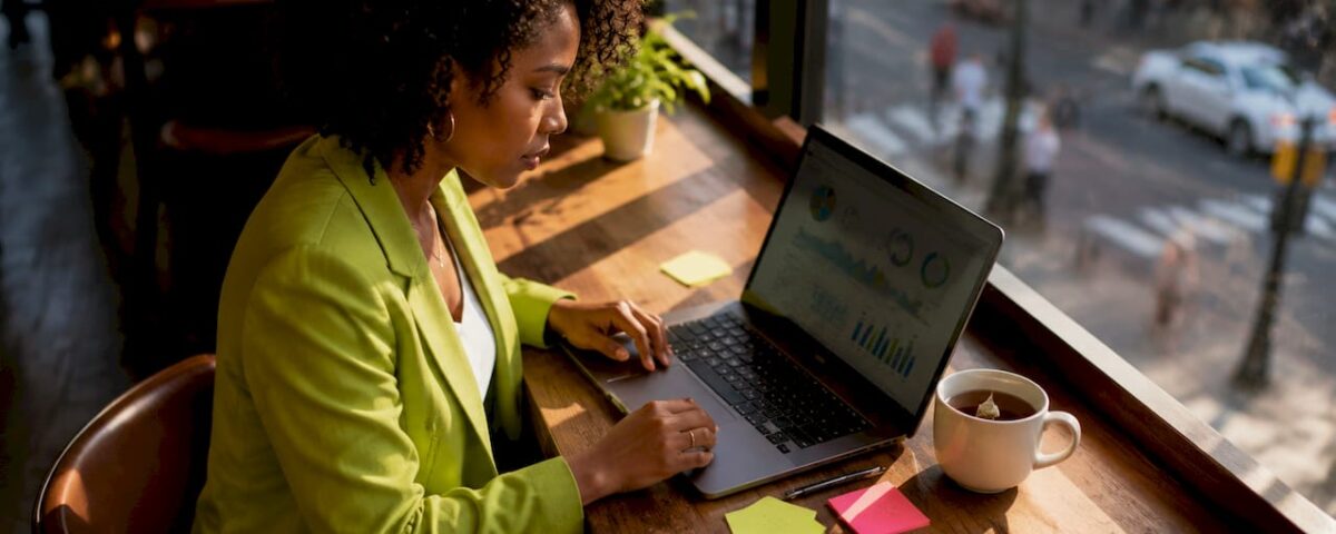 Marketer working focused in bright home office