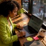 Marketer working focused in bright home office