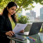 Business analyst working with AI chatbot software