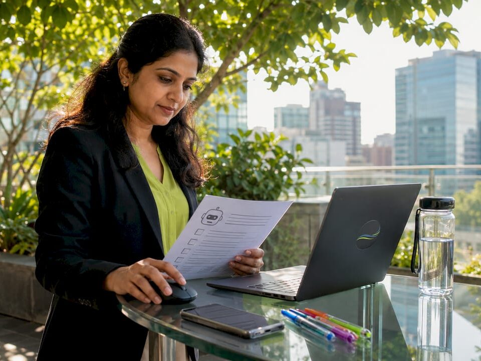 Business analyst working with AI chatbot software