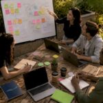 Team planning branding strategy in modern office