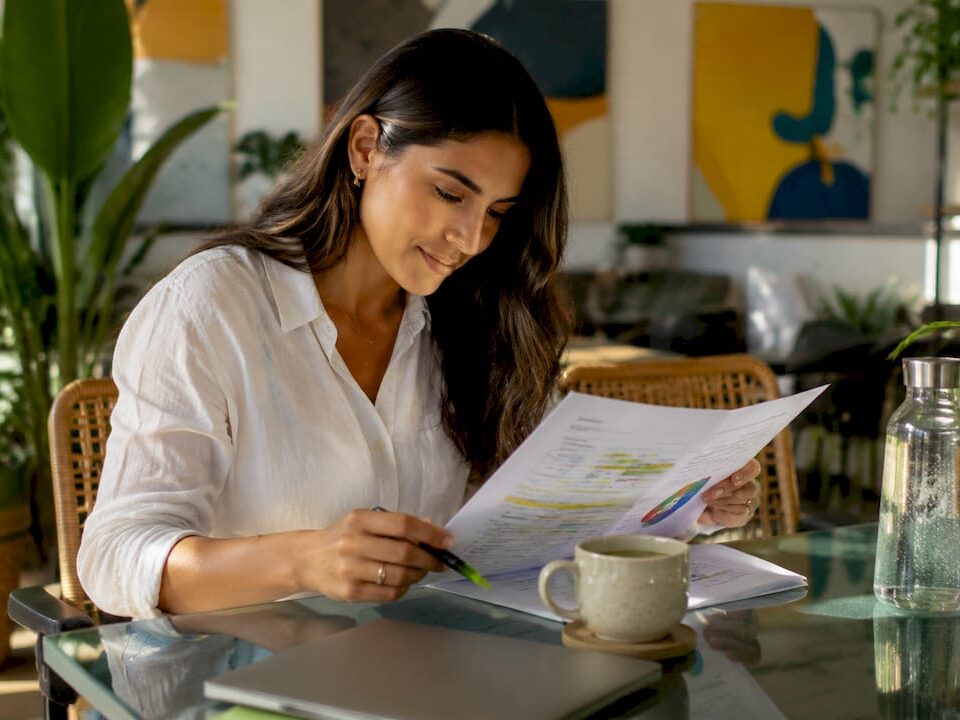 Marketing professional reviewing content strategy document