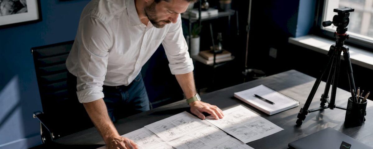 1783486990980_Video-producer-planning-storyboard-in-studio | Idea Stream Marketing Video producer planning storyboard in studio