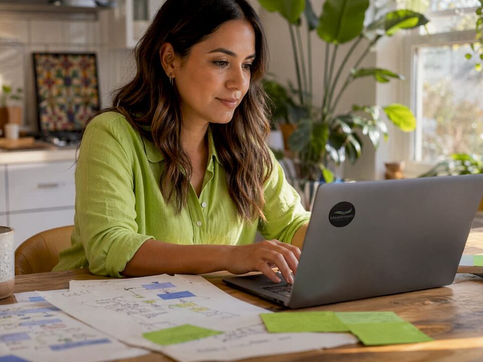Marketing professional working at home desk