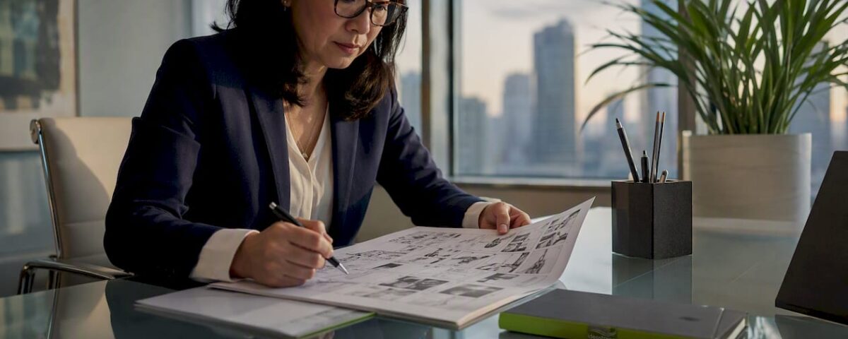 Woman editing brand story video storyboard