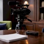 Testimonial video production setup on desk