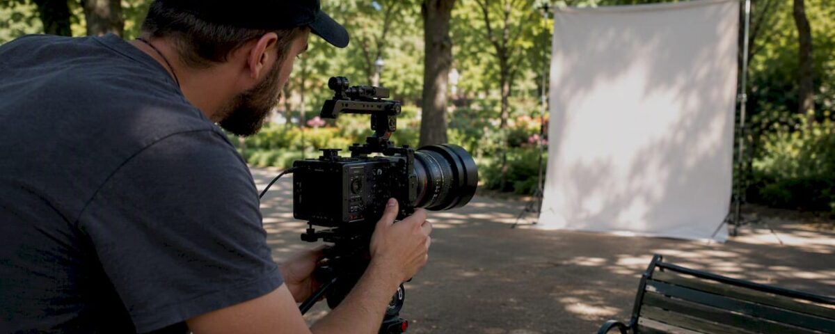Video camera on tripod in production studio