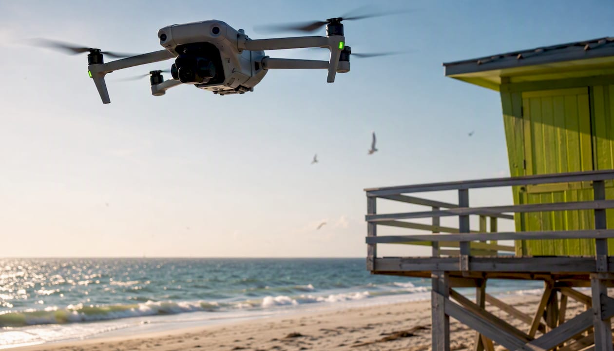 Drone performing lateral parallax shot