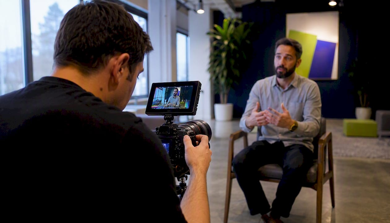Camera recording hiring manager speaking