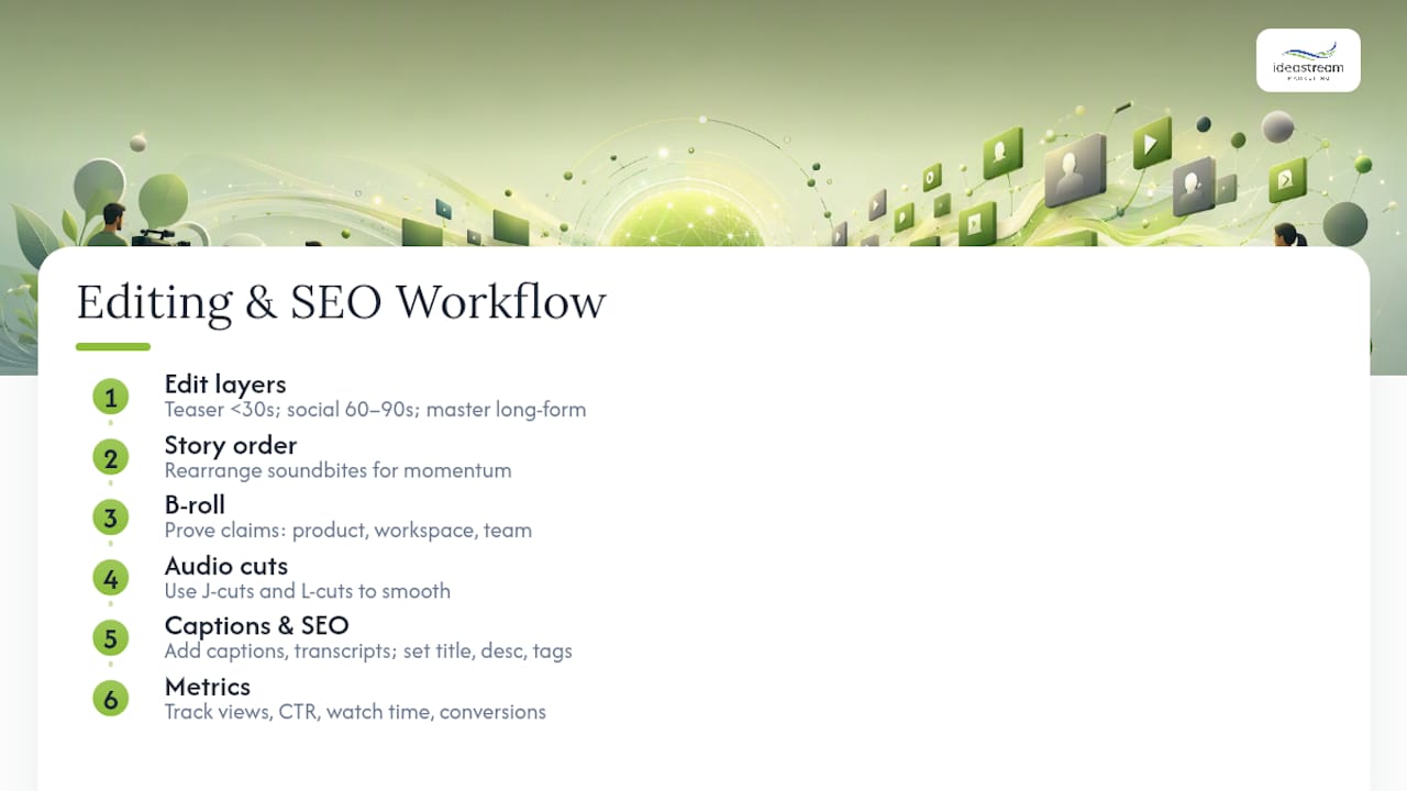 Editing, Pacing, and Video SEO for Interview Footage — overview diagram