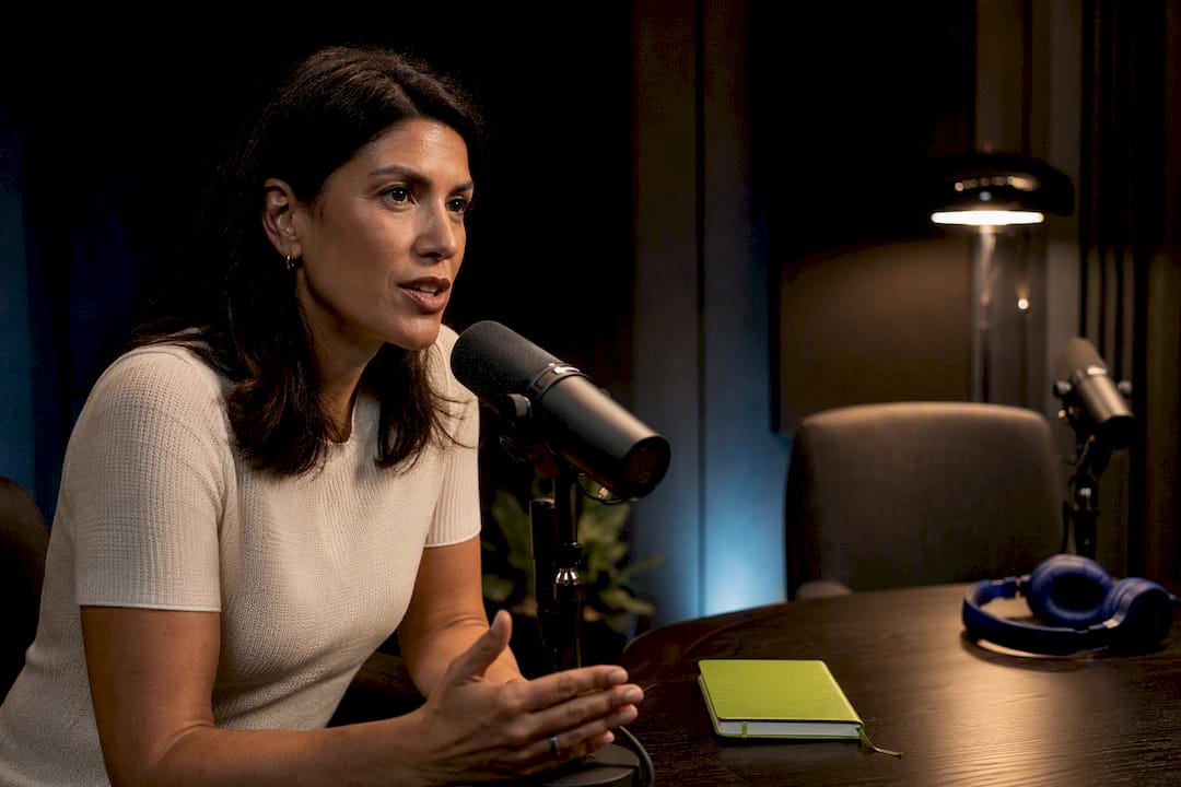 Marketing leader recording a business podcast