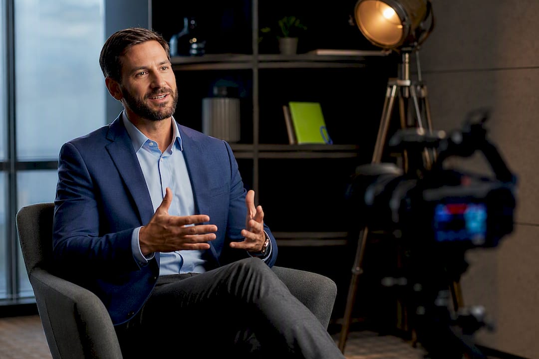 Customer recording a professional testimonial interview