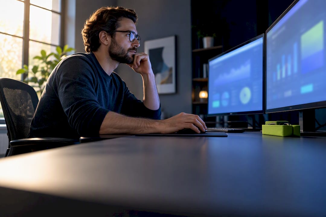 Specialist comparing website performance benchmarks