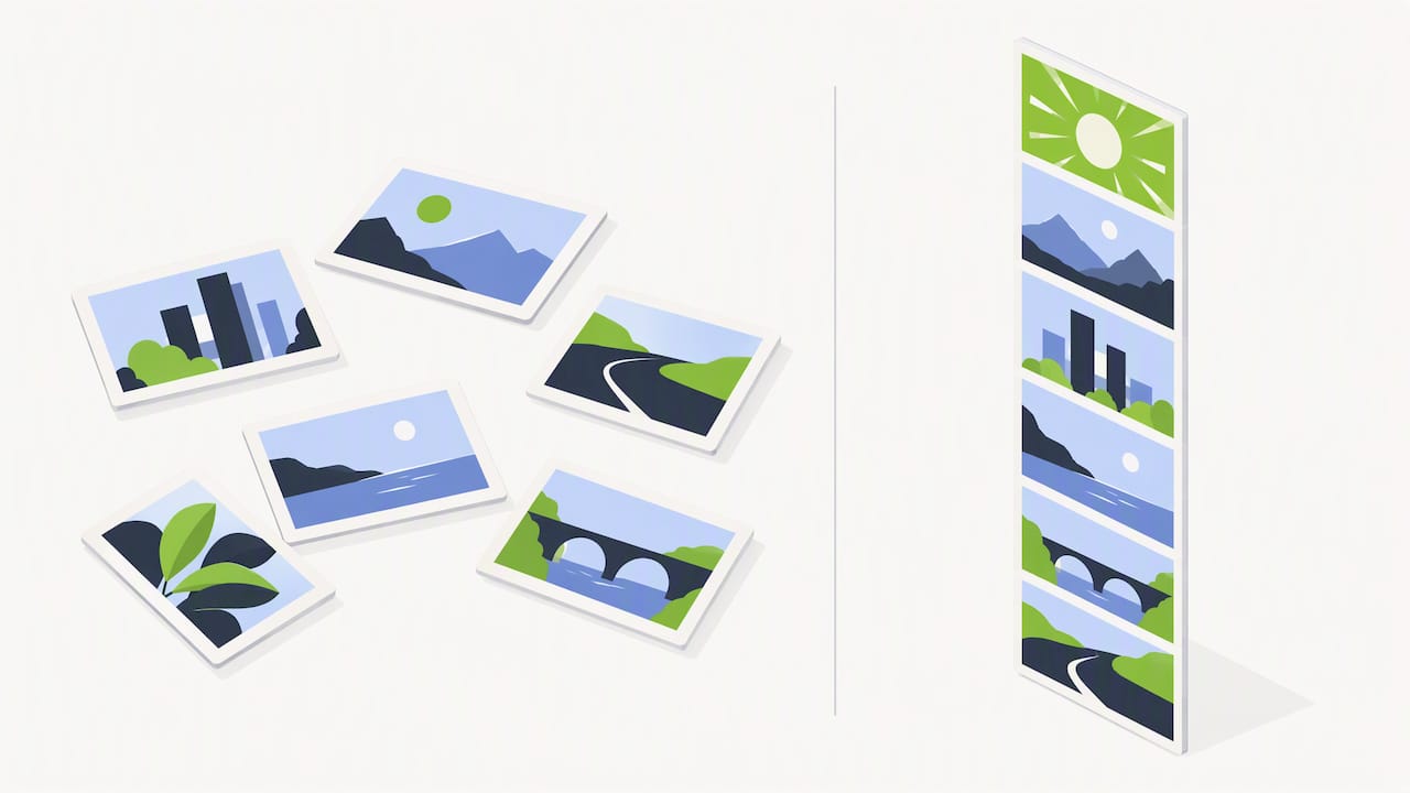 Flexible documentary cards beside fixed social storyboard